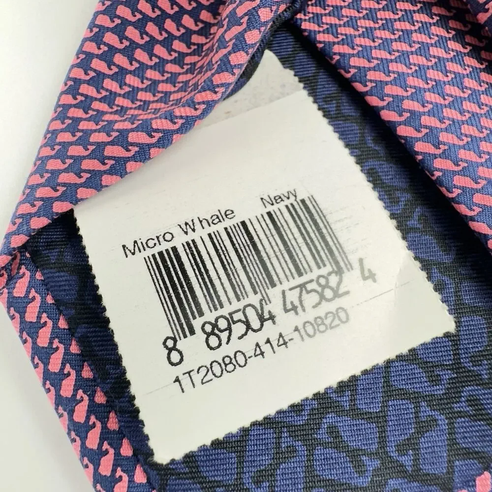 Vineyard Vines Shep & Ian Men's Silk Necktie Micro Whales Print Navy 61.5